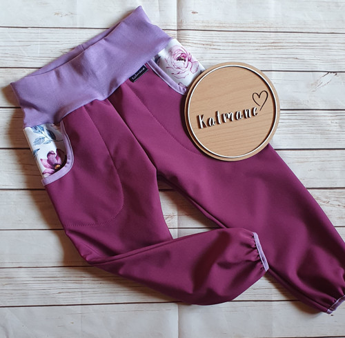 Dětské zimní softshellové kalhoty-brusinka/květ