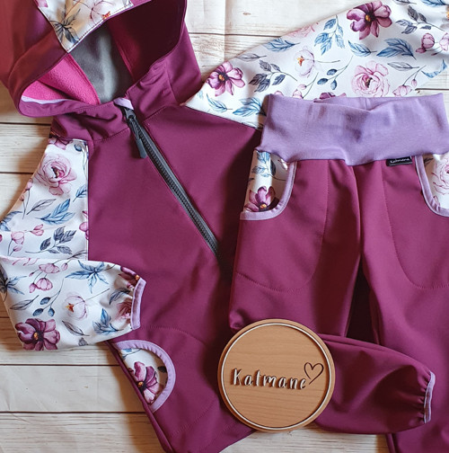 Softshellový komlet zimní - bunda+kalhoty brusinka
