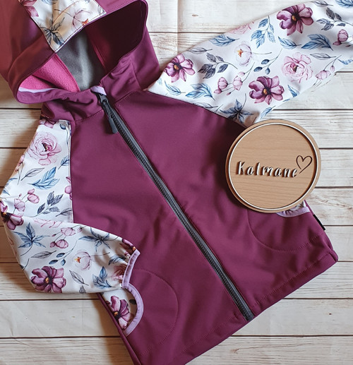 Softshellová zimní bunda dětská brusinka/květ