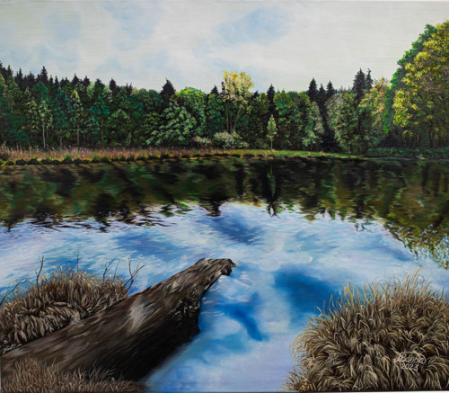 "Jarní rybník", olejomalba na 60x70 cm