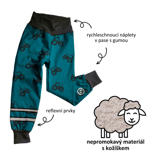 Softshell kalhoty s beránkem Traktory petrol