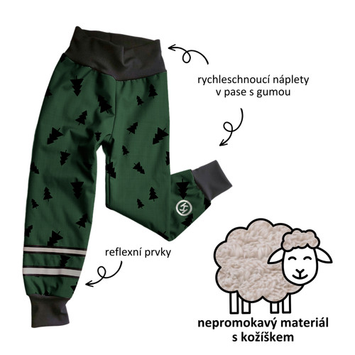 Softshell kalhoty s beránkem Stromečky na khaki