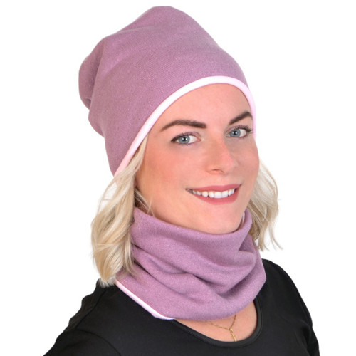 Souprava čepice + nákrčník / fialka, lurex