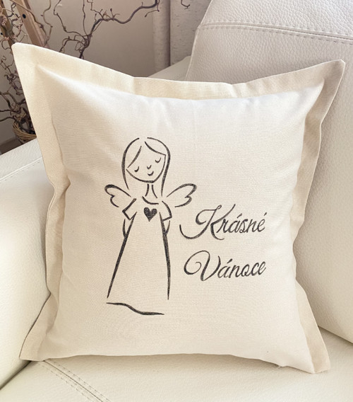 Vánoční povlak na polštář s malovanou šablonou