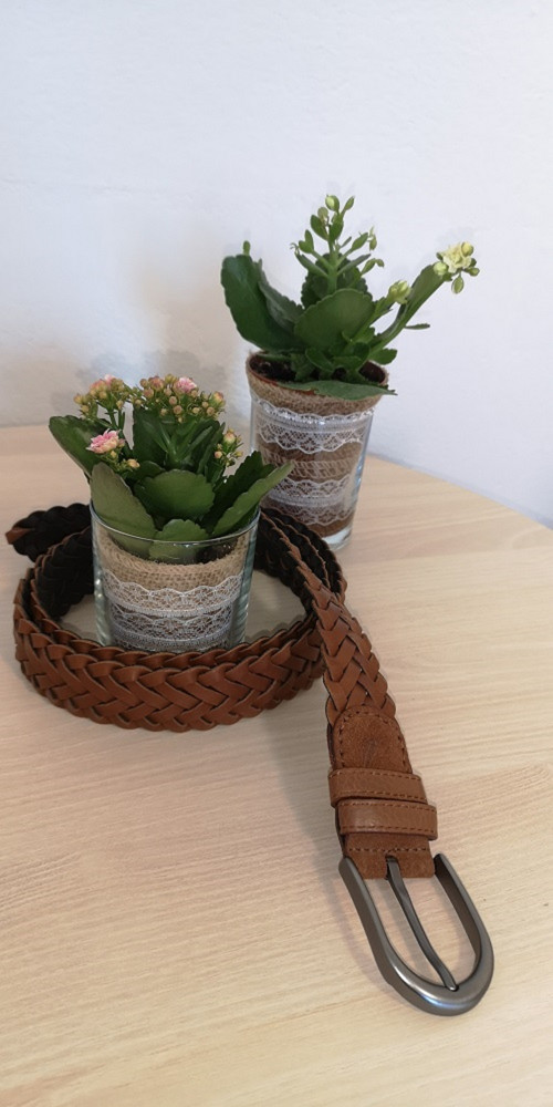 Kožený pletený opasek okrový 3 cm, délka 110 cm