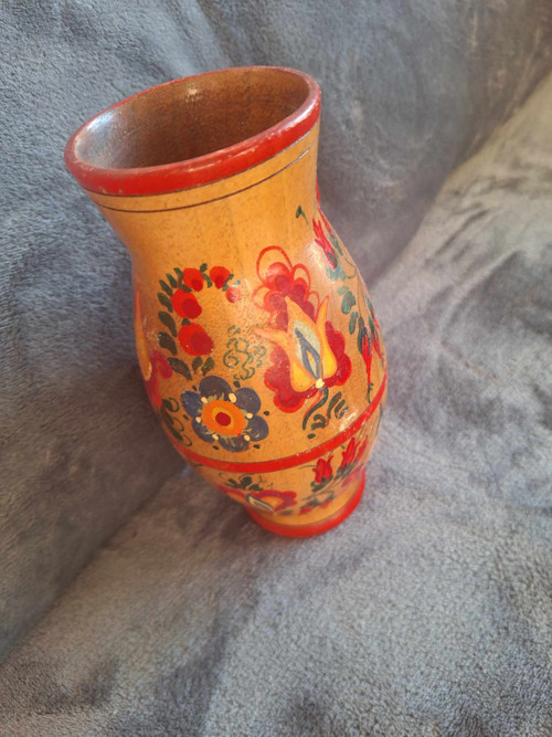 Slovácko dřevené malovaná váza vintage!