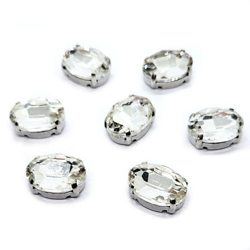 Skleněné kameny v pouzdře, 10x14mm, krystal, 2ks