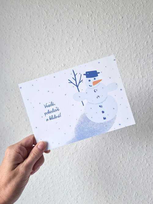 Vánoční pohlednice - Sněhulák pozdravuje