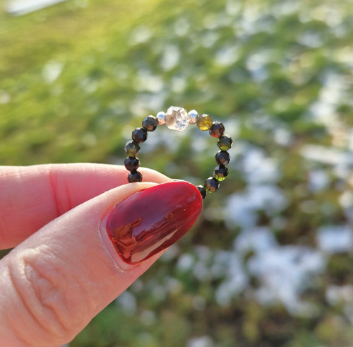 Diamant Herkimer*zelený turmalín*Ag*prsten — foto 1