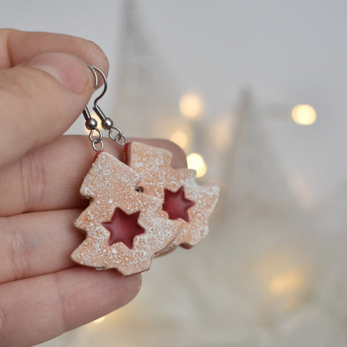Linecké cukroví náušnice - stromečky