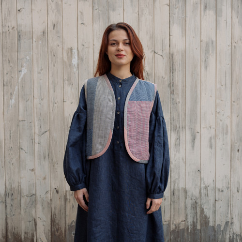 Lněná vestička PATCHWORK/mix