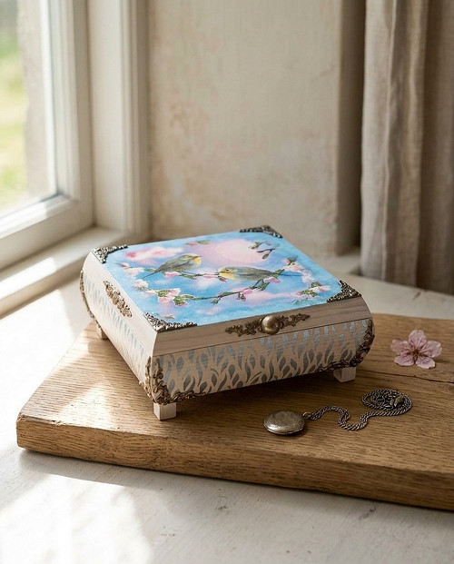 Šperkovnice dřevěná s ptáčky decoupage