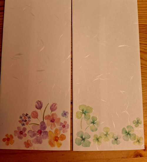 2x obálky washi z Japonska Čtvrlístek a Květy