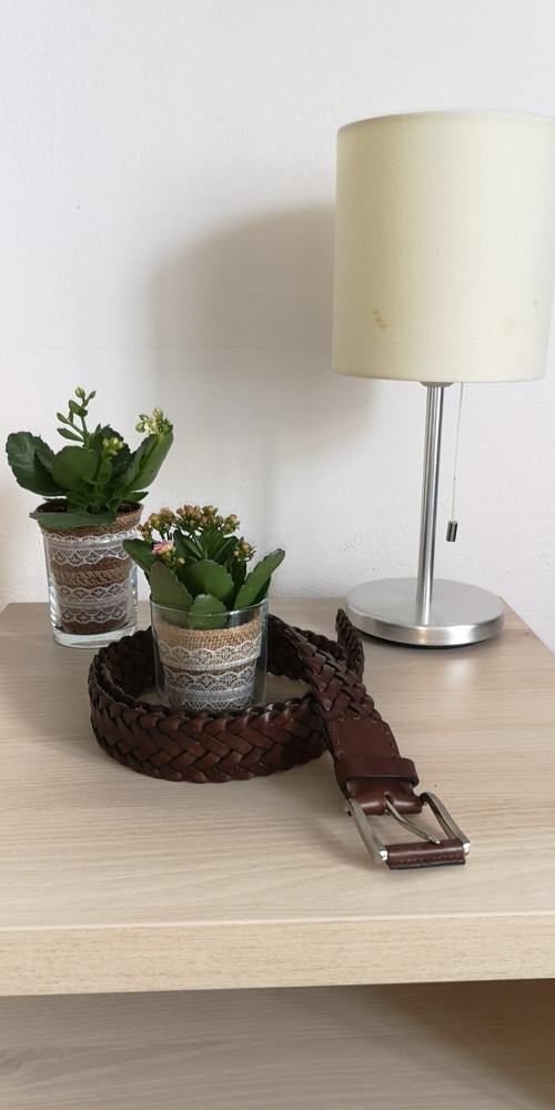Kožený pletený opasek hnědý 4 cm, délka 104 cm
