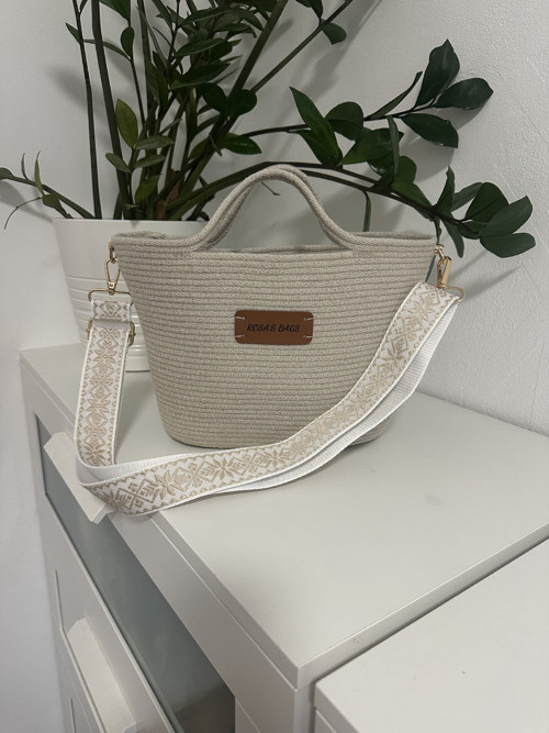 Crossbody kabelka z recy šňůrky - slonová kost