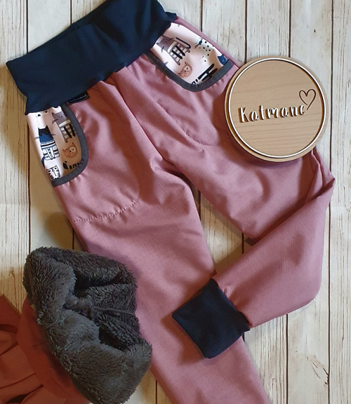 Softshellové kalhoty s BERÁNKEM -starorůžová/kočky — foto 1