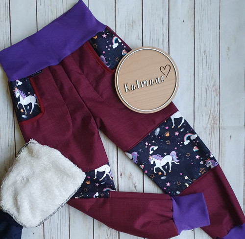 Softshellové kalhoty s BERÁNKEM -vínová/jednorožec — foto 1