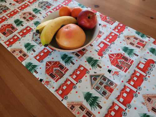 Vánoční běhoun domky a vlak (150x40 cm)