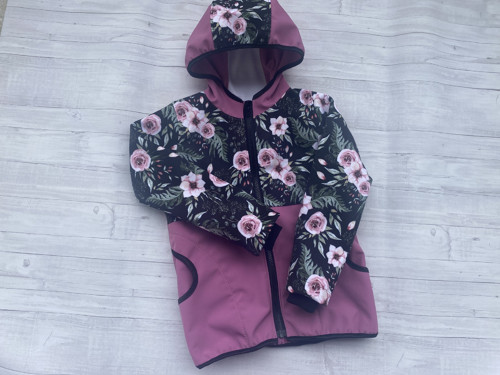 Softshell bunda dětská Růžičky/Starorůžová s fleec