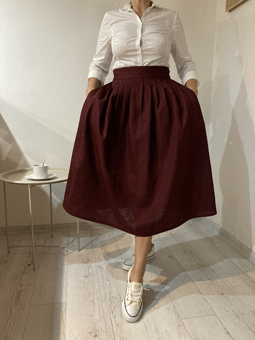 ..ako ľanový vánok.../ BURGUNDY sukňa Linen/
