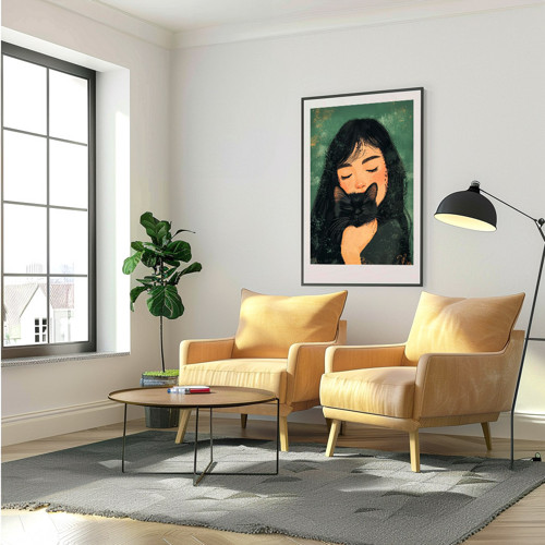 Poster A3 - Dívka s kočkou. — foto 1