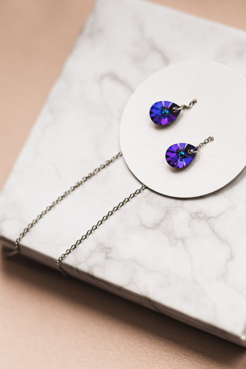 Náušnice se Swarovski krystaly - modro-fialové