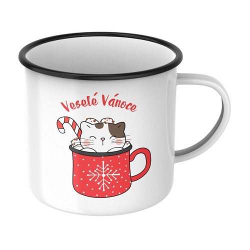 Veselé Vánoce s kočkou v hrnku - Plecháček