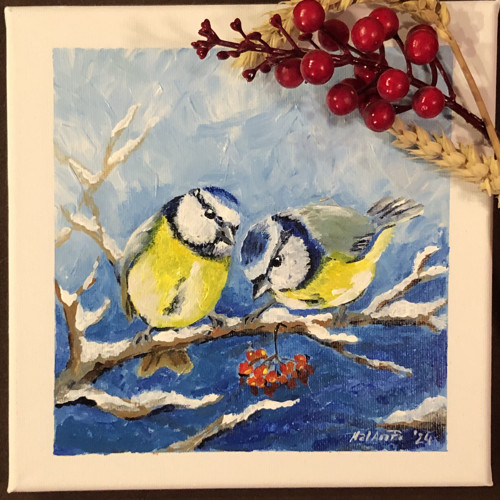Sýkora modřinka - akryl, 20x20