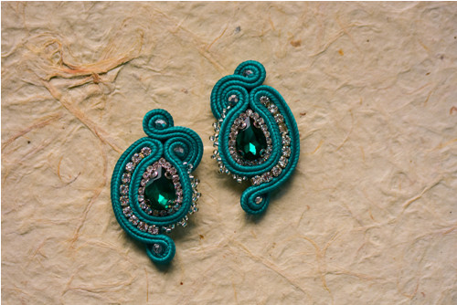 Soutache náušnice zelené/fialové náušnice