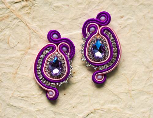 Soutache náušnice zelené/fialové náušnice