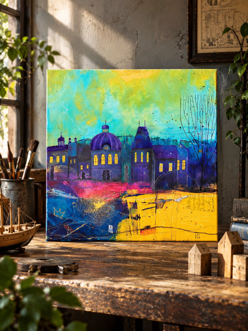 Žluté nábřeží" / originální obraz - 40x40cm
