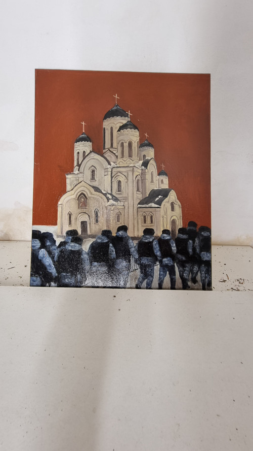 Kostel . Malba na plátně. Art obraz 40x50 cm