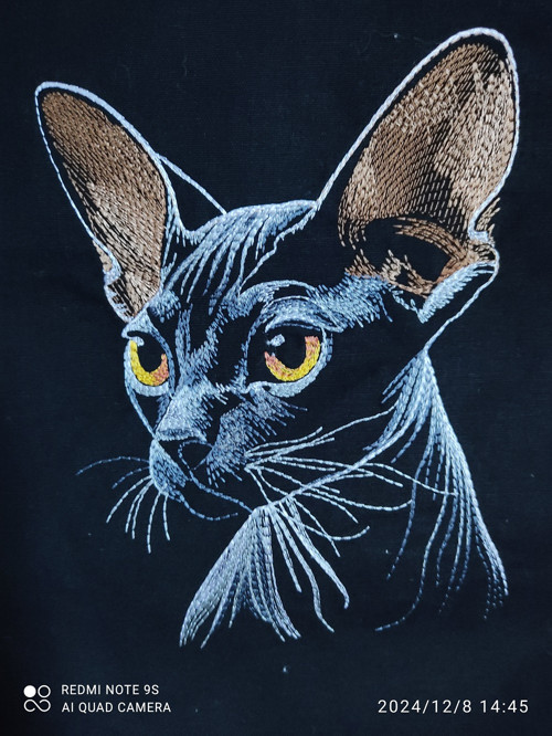 Vyšívaný plátěný vak - kočka sphynx