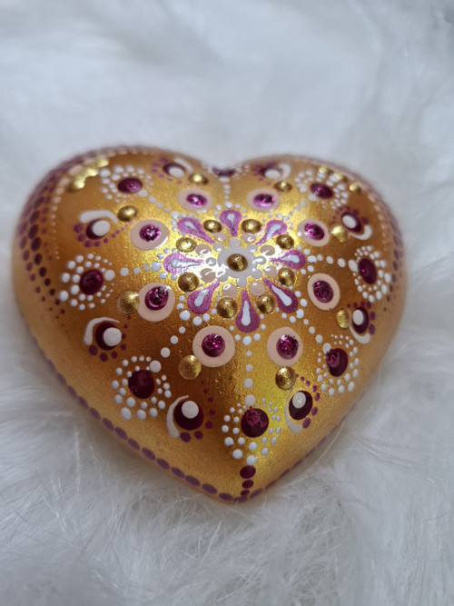 Srdce malovaný kámen, mandala, Valentýn