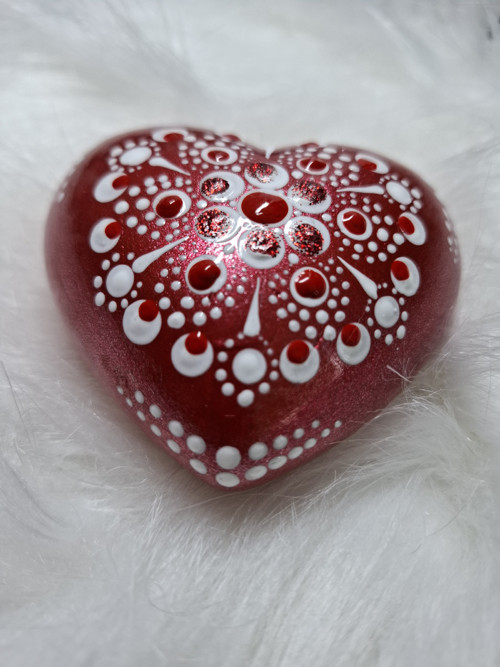Srdce malovaný kámen, mandala, Valentýn