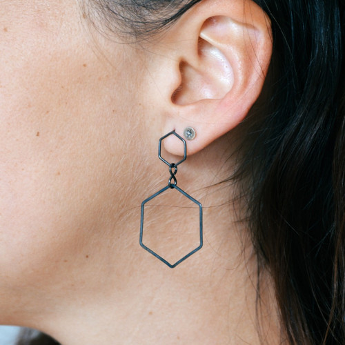 Oxidované náušnice Hexagon