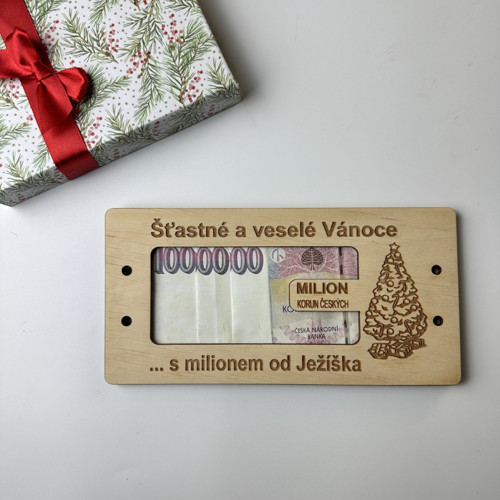 Dřevěná vánoční karta na peníze MILION od Ježíška