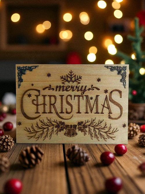 Dekorace s nápisem Merry Christmas, vypalovaná