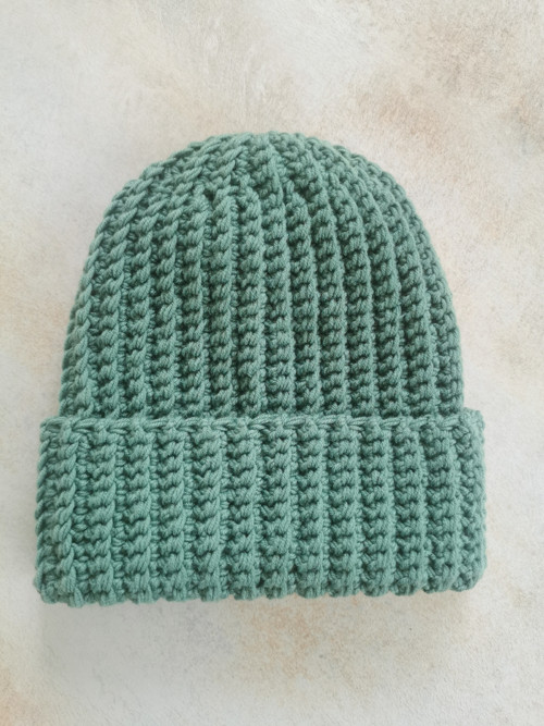 Vlněná háčkovaná čepice merino 2v1 jedlově zelená