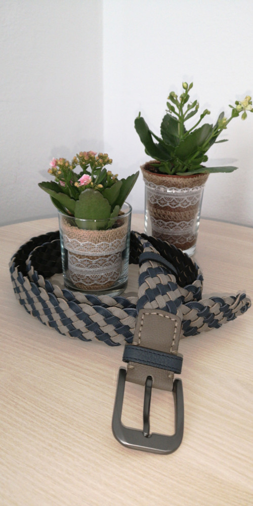 Kožený pletený opasek modro-béžový 3cm,délka104cm