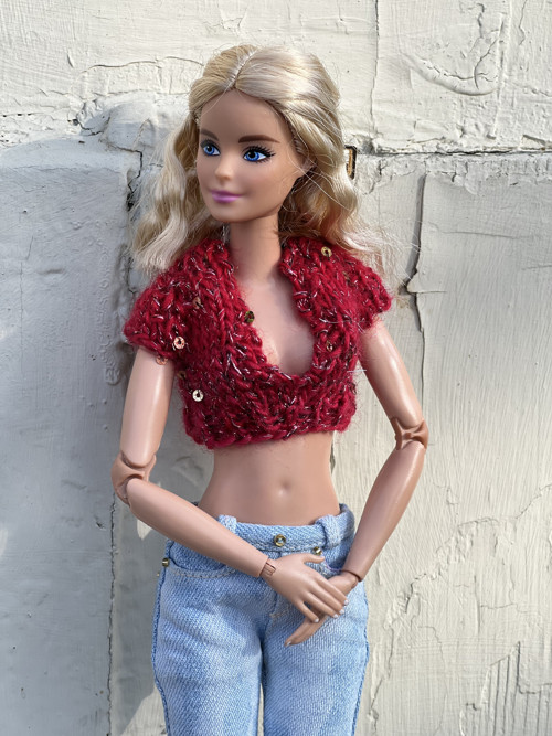 Top pro BARBIE efektní příze s flitry červená