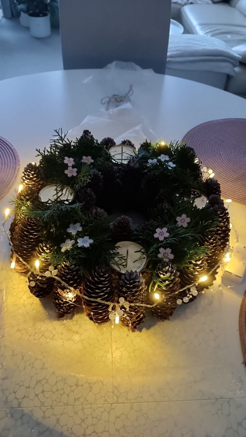 Art originální věnec přírodní svítící lesní 50 cm