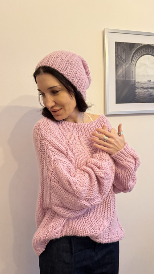 Ručně pletený oversized svetr+ čepice jako dárek!