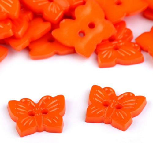 Plastový knoflík motýl (2ks) - oranžová