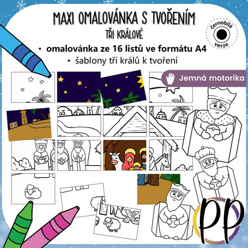 Tři králové - maxi omalovánka s tvořením (PDF)