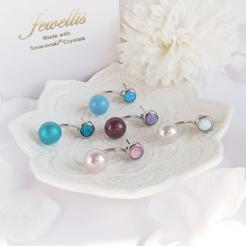Ocelové dvojité náušnice - opály a perly Swarovski