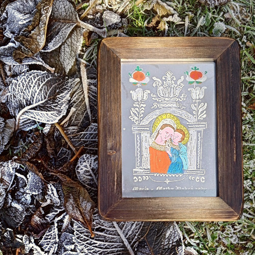 Marie, Matka Dobré rady, podmalba, obrázek na skle