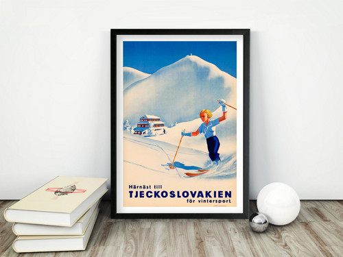 Vintage plakát Československo pro zimní sport 1952