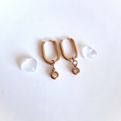 Ocelové náušnice*zirkon*kruhy polodlouhé*rose gold