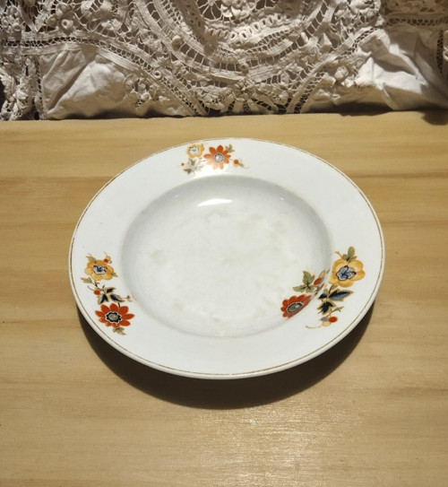 Vintage hluboký talíř Červeno-žluté květy